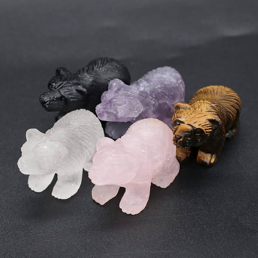 Amazon.co.jp: クマの置物像天然クリスタル石彫刻工芸品
